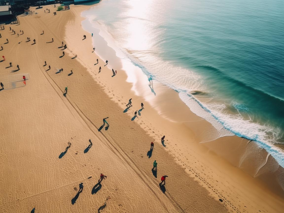沙滩足球，无人机航拍视角下的另类运动盛宴
