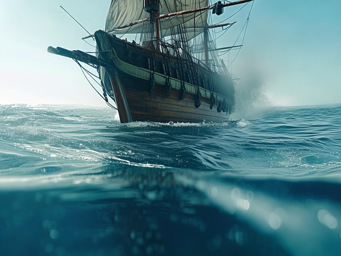 在蔚蓝的海洋上，无人机航拍如何捕捉海盗船的神秘身影？